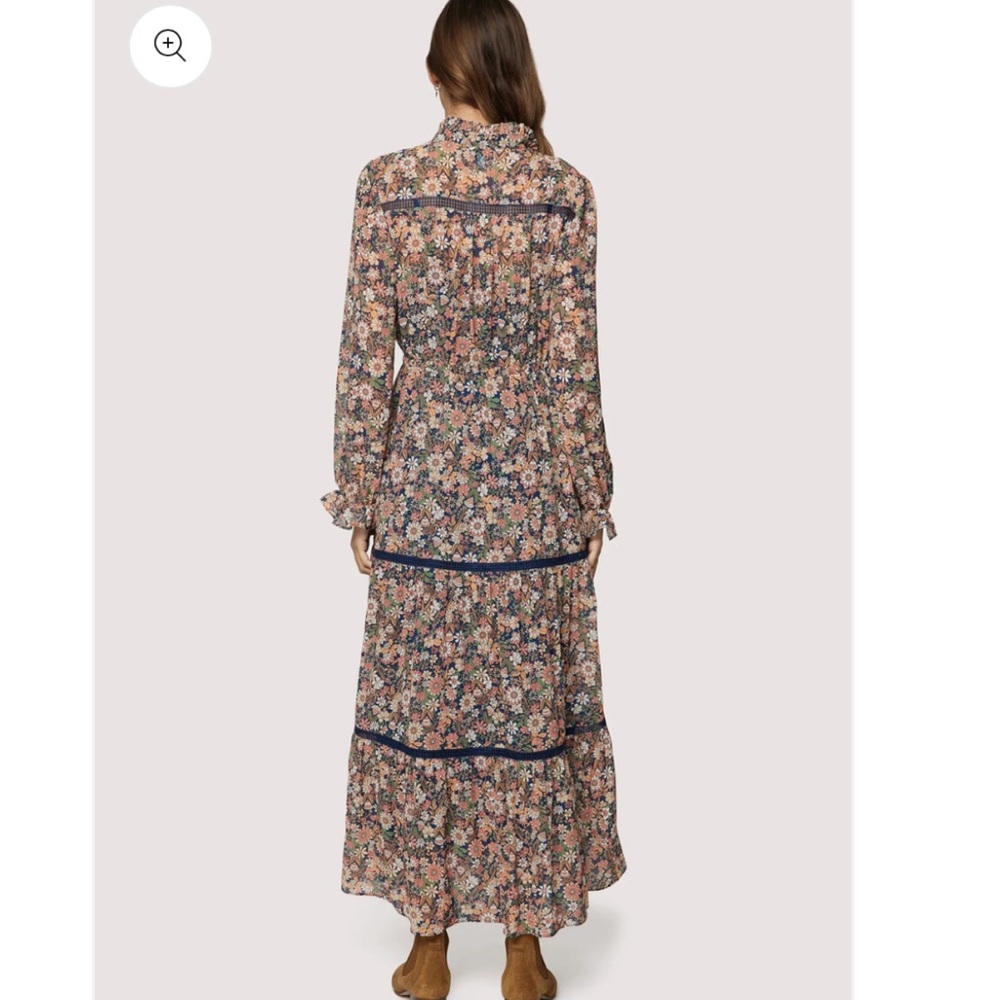 Lost + Wander Flower Power Maxi Dress Tiered Prairie size Medium Blue Peach - Picture 11 of 14